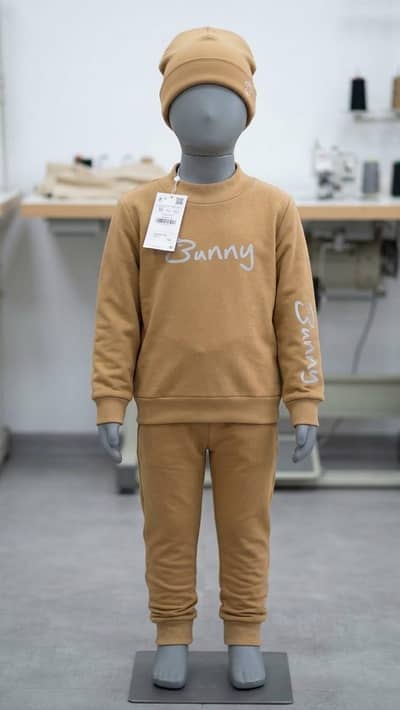 Kids Winter Tracksuit with Matching Beanie – Camel Brown