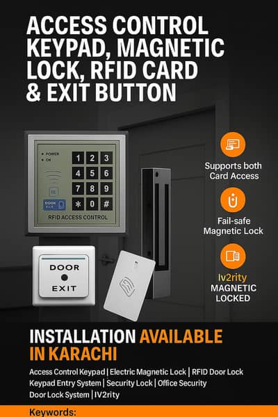 Access Control System: Keypad + RFID Card + Magnetic Lock, Exit Batton