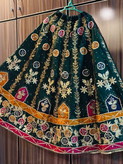 Dark green gotta embroidered lehnga 3pc