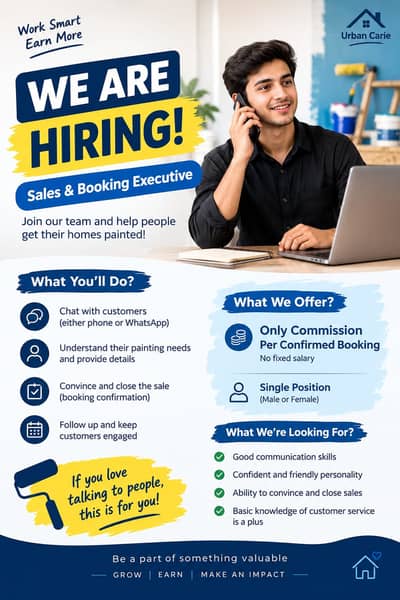Sales & Booking Executive – Commission Based