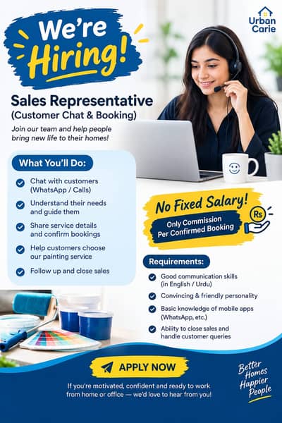 Sales & Booking Executive – Commission Based