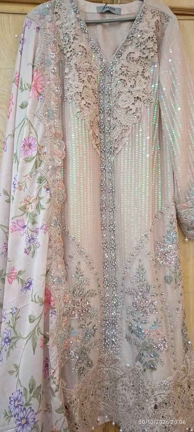Luxury Peach Pink Heavy Embroidered Party Wear Shirt with Dupatta