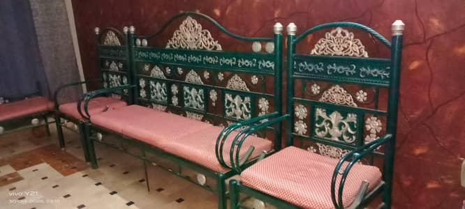 5-Seater Iron Sofa Set with 3-Seater Settee & Center Table