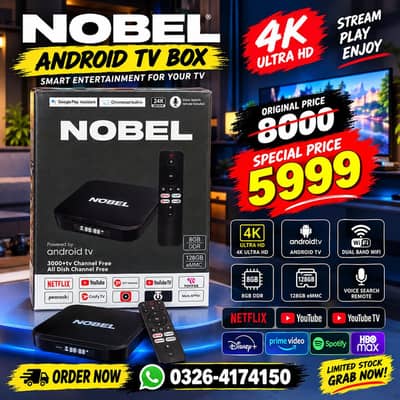 Nobel android tv box 8gb/128gb with voice remote 0326/4174/150