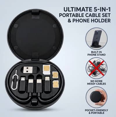5-in-1 60W Charging Cable Kit with Phone Holder & Storage Case
