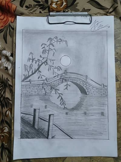 Moonlit Bridge - Pencil Landscape S