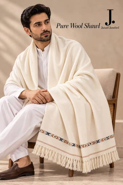 J. Pure Wool Shawl - Junaid Jamshed Mardana Shawl - 4 Colors - 3 Gaz