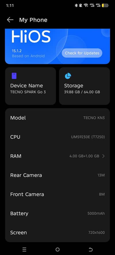Tecno Spark go 3 4GB Ram 64GB Memory