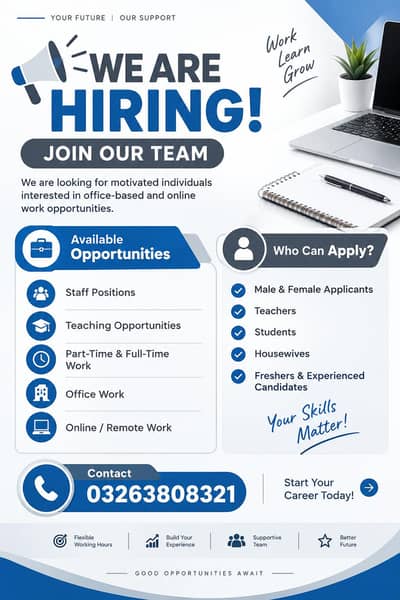 We are hiring male and female staff