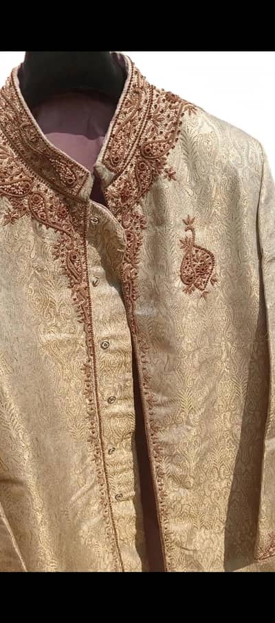 Elegant Golden Sherwani with Heavy Dabka Work (Only Sherwani)