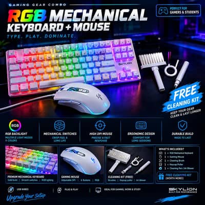 Gaming RGB Mechanical Keyboard + Mouse Combo with Free Cleaning Kit