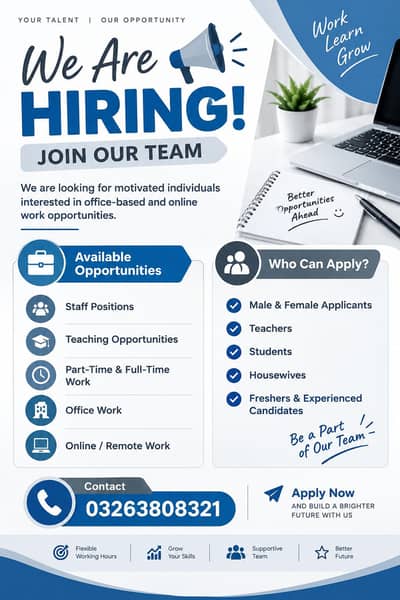We are hiring male and female staff