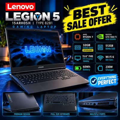 Gaming Laptop - Lenovo Legion 5 - 15ARH05H - AMD RYZEN 7 4800H