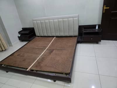 Solid Wood Modern Designer King Bed Set with Side Tables - Urgent Sale