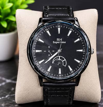 RH Super Time Men's Stylish Black Analog Watch – Premium Look | Used