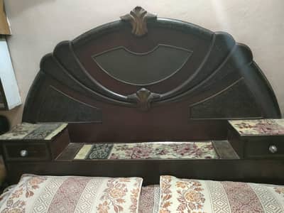 Used Solid Wood Double Bed with Side Storage
