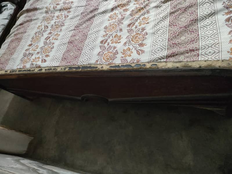 Used Solid Wood Double Bed with Side Storage 1