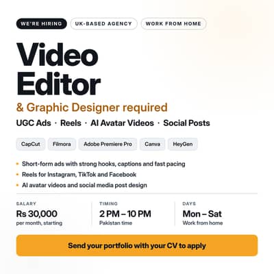 Video Editor Required – UGC Ads, Reels & AI Avatar
