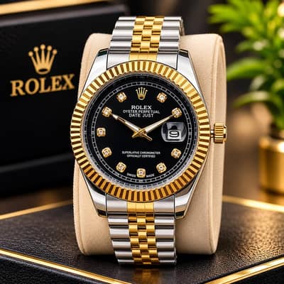 Men's Luxury Gold & Silver Stainless Steel Watch – Black Dial