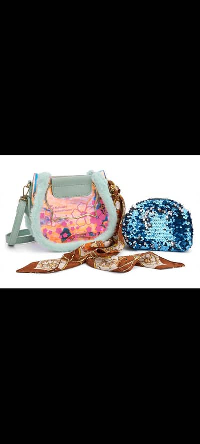 Brand New Holographic Fur Bag with Pouch and Scarf