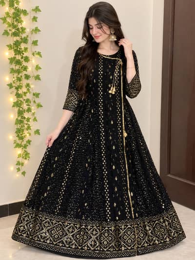 Long Chiffon mexi fully embroidered 3pc dress with chiffon dupata an