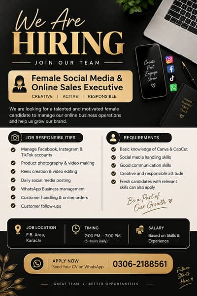 Female Social Media & Online Sales Executive Required