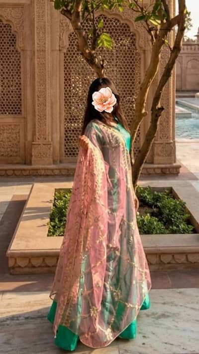 3pc stitched right legcut maxi with shalwar n embroiderd dupatta