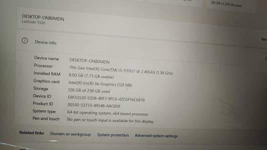 Dell Latitude 5520 -- Core i5 11th Gen | 8GB RAM | 256GB SSD