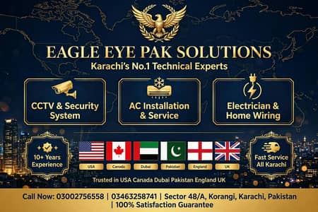 Eagle Eye Pak Solutions, CCTV Camera, AC Service, Electrician Karachi