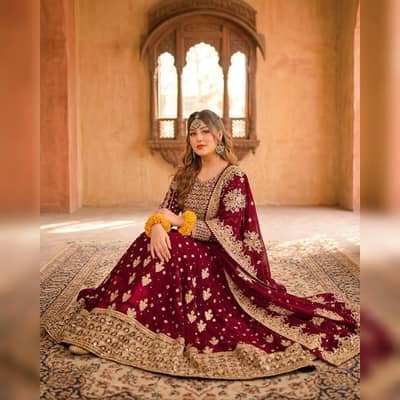 ​Maroon Chiffon Embroidered Maxi Set