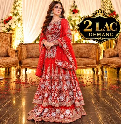 luxury Red Bridal Lehenga |Heavy Silver Embroidery|Wedding Barat Dress