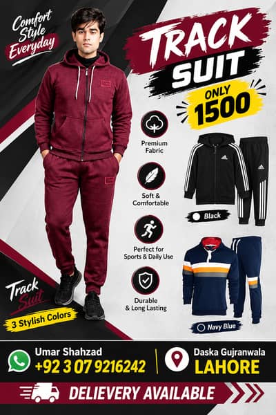 Men's Winter Track Suit, Premium & Comfortable, Black & Navy Blue