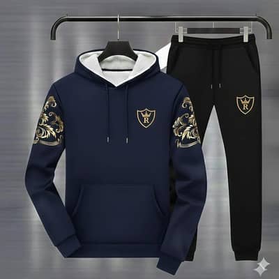 Men Royal Crest Blue Fleece Tracksuit & Hoodie