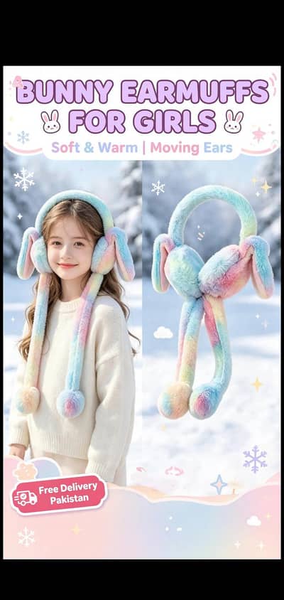 Cute Bunny Earmuffs For Girls - Fluffy Warm Winter - Multan