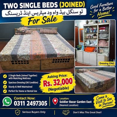 BED FOR SELL WITH MATTRES AND DRESSING