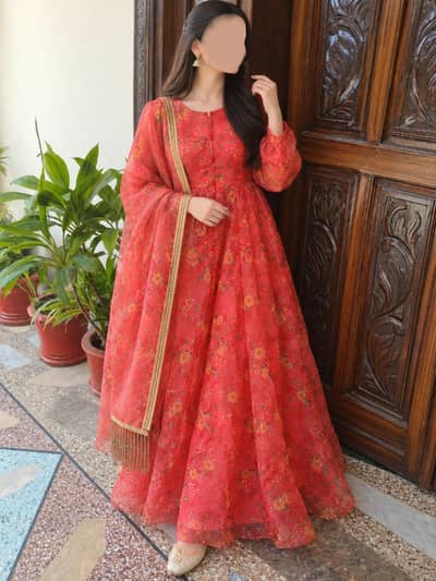 Beautiful Ladies Fancy Organza printed with Embroidered Suit