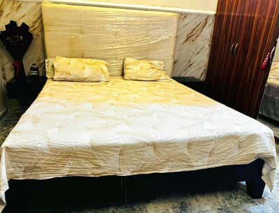 Double bed for sale (King size) along with Side tables and Mattress