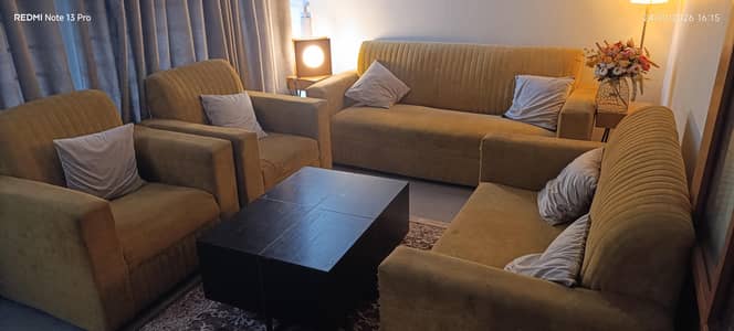 Modern Brown Sofa Set with Cushions – Complete Living Room Set