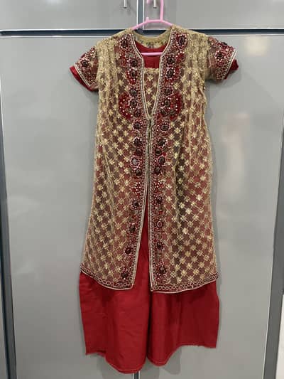 Golden gown adda work red maxi kataan silk trouser jamawor