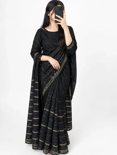 Black & Gold Party Wear Saree - One Time Used