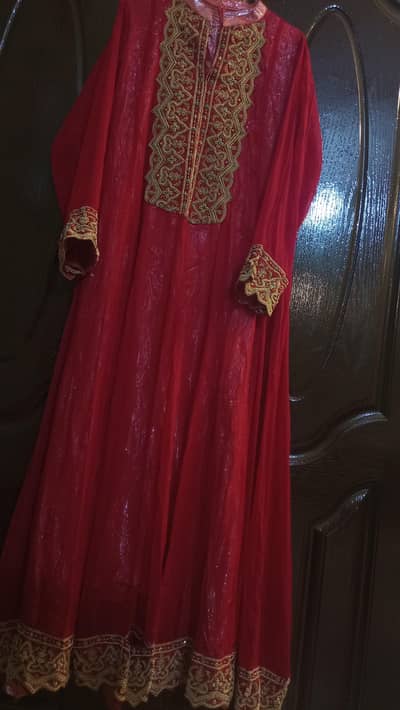 Elegant Red Maxi with Golden Embroidery