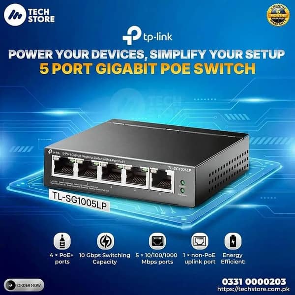 TP-Link Gigabit Switch TL-SG1005LP | 5-Port PoE+ Desktop Switch Pakistan | Renewed