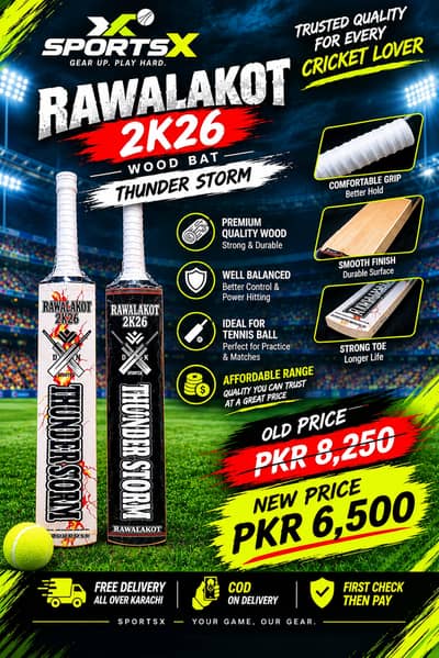 SPORTSX Rawalakot 2K26 Thunder Storm – Premium White Wood Cricket Bat