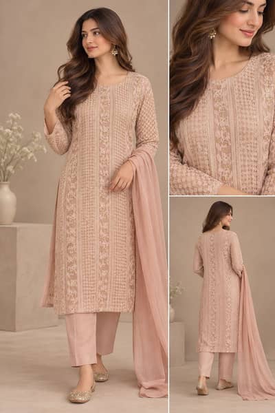 Rose Gold Embroidered Formal Suit with Trouser – Small