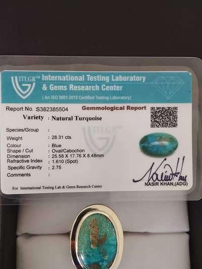 28.31 Blue Natural torquise in Silver ring. Origin India