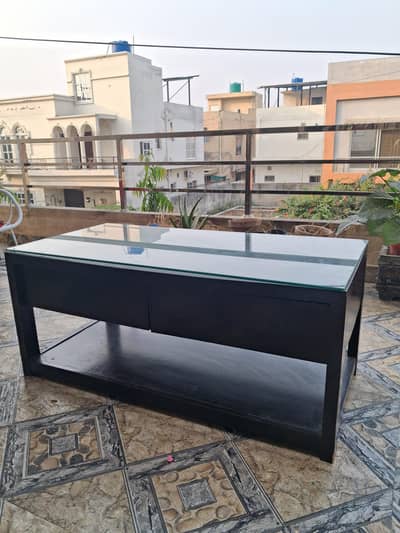 Elegant Glass-Top Centre Table with Storage Drawers