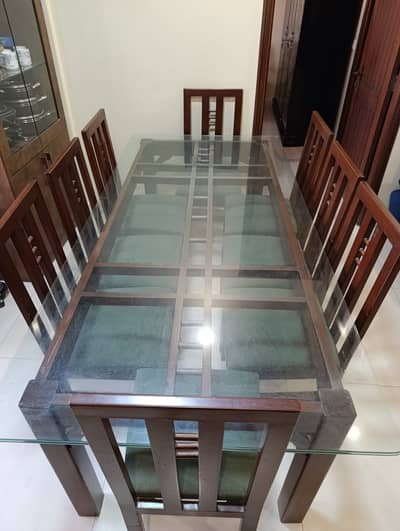 Dining Table / 8 Seater Dining Table / Top Glass For Sale