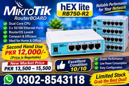 MikroTik hEX lite RB750r2 Router | Excellent 10/10 Condition
