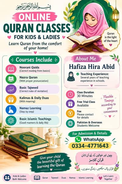 Online Nazra Quran Classes – Experienced Female Teacher