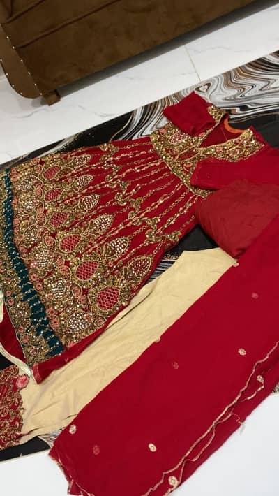 Beautiful Red & Golden Embroidered Formal Party Wear Dress – 4 Piece